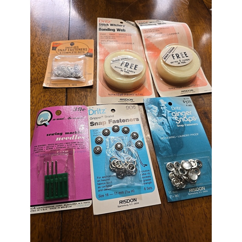 Lot Of 6 Sewing Snap Fasteners,  Bonding Tape, Sewing Needles